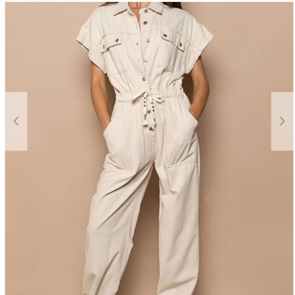 POL Button down oversize fit twill jumpsuit.with pockets
